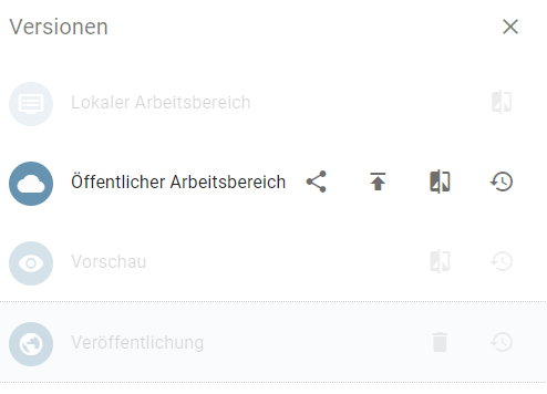 Hier wird die Versionenleiste mit dem ausgewählten Arbeitsbereich "Öffentlicher Arbeitsbereich" angezeigt.