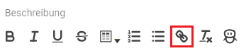 Hier werden die Icons für die Formatierung der Beschreibung gezeigt, wobei die Verlinkung hervorgehoben ist.
