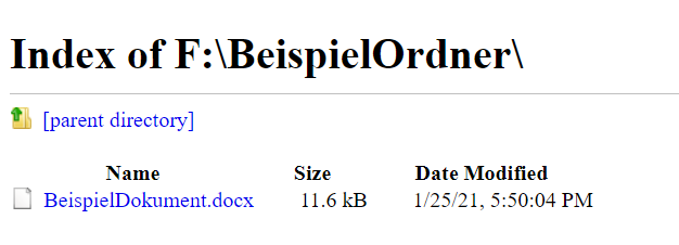Der Screenshot zeigt den Tab eines Browserfenster in dem der Inhalt eines Ordners aufgelistet wurde.