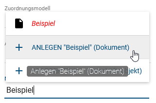 Der Screenshot zeigt das die verschiedenen Optionen zur Anlage von neuen Entitäten.