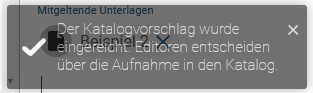 Der Screenshot zeigt das Benachrichtigungsfeld, das anzeigt, dass eine neue Entität erstellt wurde.