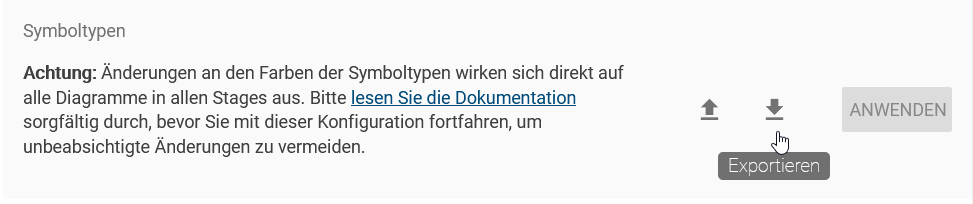 Der Screenshot zeigt den Exportieren Button für die Farbsymboleinstellungen.