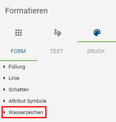 In diesem Screenshot wird die Option "Wasserzeichen" in der Formatierungsleiste hervorgehoben.