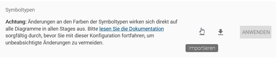 Der Screenshot zeigt den Importieren Button für die Farbsymboleinstellungen.