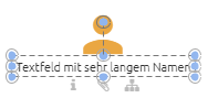 Dieser Screenshot zeigt ein Rollen-Symbol mit dem Label "Textfeld mit sehr langem Namen" im Editor.