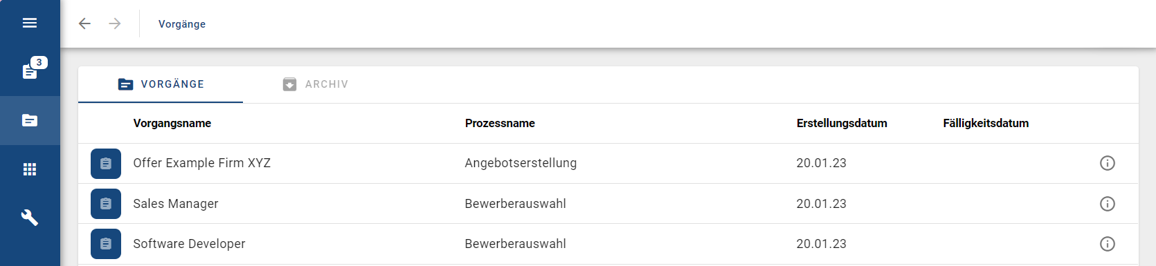 Der Screenshot zeigt Ihnen den Bereich "Meine Vorgänge".