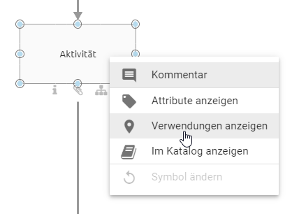 Hier wird die Schaltfläche "Verwendungen anzeigen" im Kontextmenü eines Objekts angezeigt.