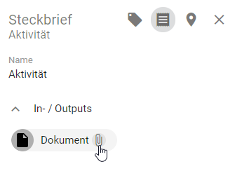 Dieser Screenshot zeigt den Klick auf die Büroklammer im Chip eines Dokuments im Steckbrief.