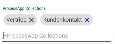 Dieser Screenshot zeigt das Attribut *ProcessApp Collection* mit den Ausprägungen *Vertrieb* und *Kundenkontakt*.