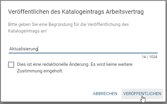 Hier wird das Veröffentlichungsfenster Katalogeintrags angezeigt.