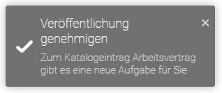 Hier wird die Benachrichtigung über die Veröffentlichungsaufgabe eines Katalogeintrags angezeigt.