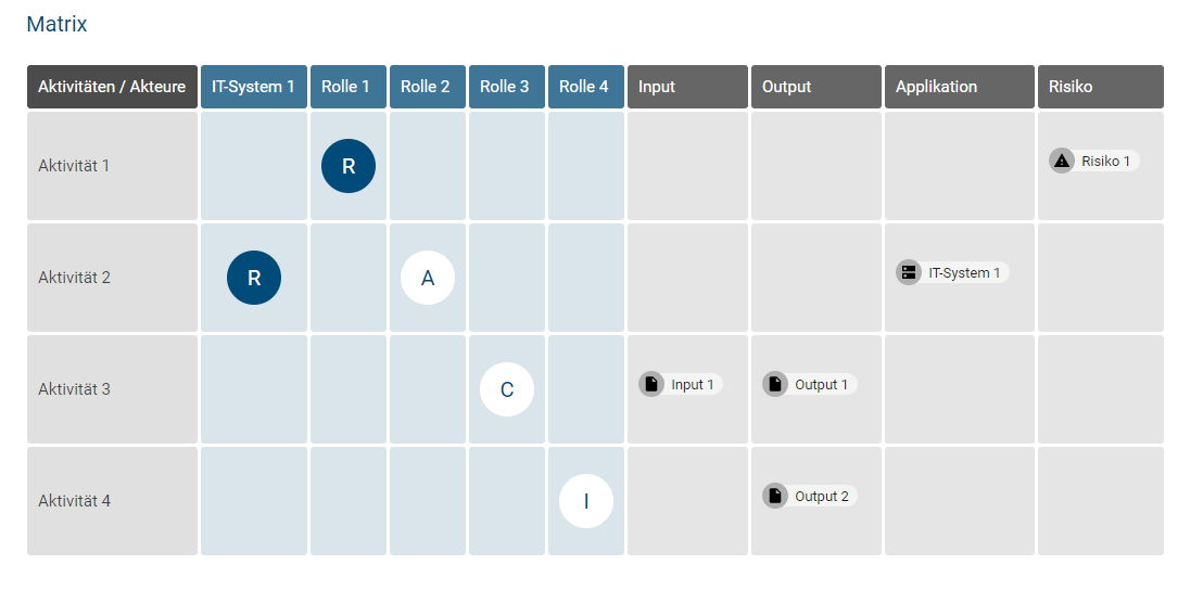 Der Screenshot zeigt die RACI Matrix.