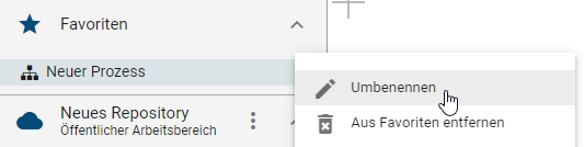 Hier wird die Schaltfläche "Umbenennen" im Kontextmenü eines Diagramms in der Favoriten-Liste angezeigt.
