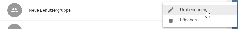 Im Kontextmenü einer Benutzergruppe wird die Schaltfläche "Umbenennen" hervorgehoben.