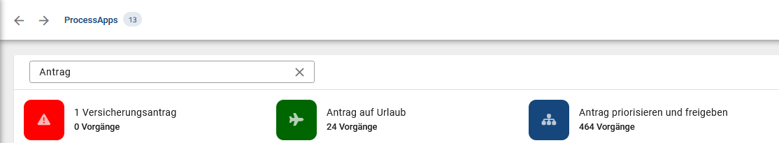 Der Screenshot zeigt das Ergebnis einer Suche in den ProcessApps.