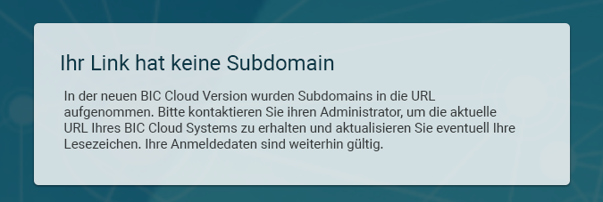 Der Screenshot zeigt die Infoseite "Ihr Link hat keine Subdomain".