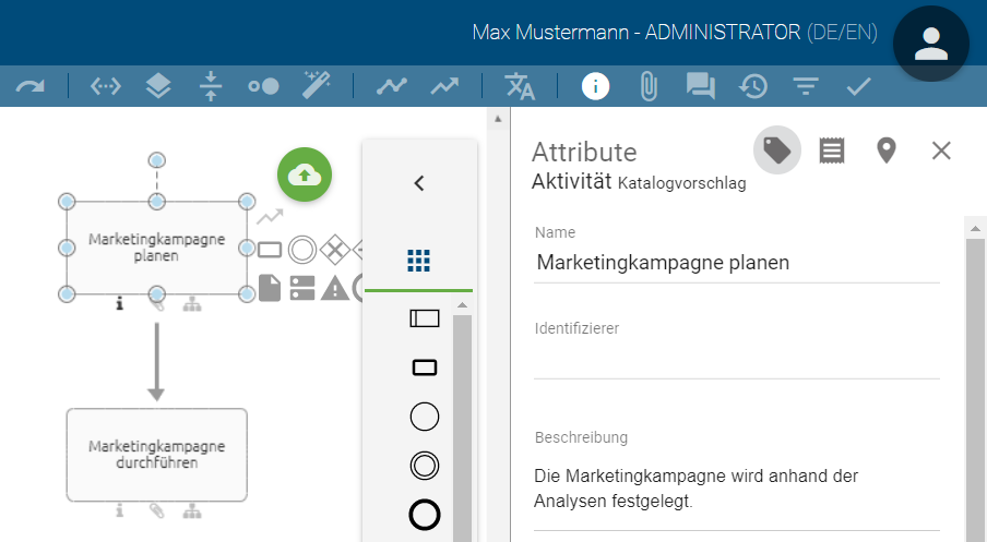 Der Screenshot zeigt ausgefüllte Attributfelder im Editiermodus, wenn diese in der Inhaltssprache gepflegt sind.