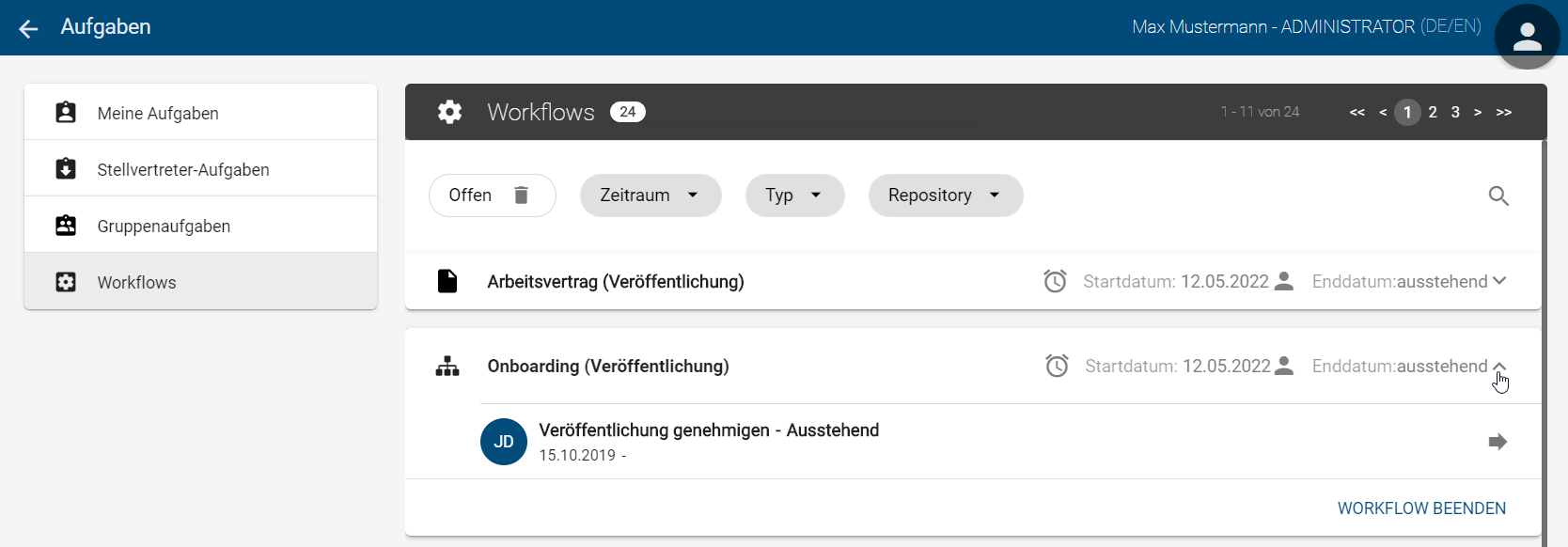 Hier werden die Workflows beispielhaft dargestellt.