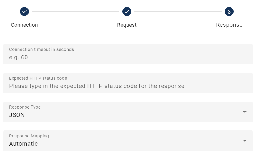 The screenshot shows the configuration of the "Response".