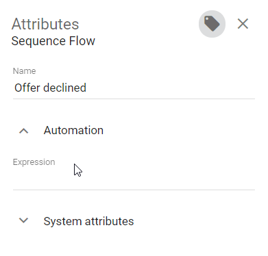 This screenshot shows the attribute "Expression" within the details of BIC Process Design.