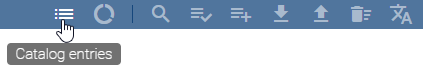 This screenshot shows the "Catalog entries" button in the catalog menu.