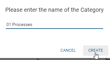 The input window for naming a category is displayed here.