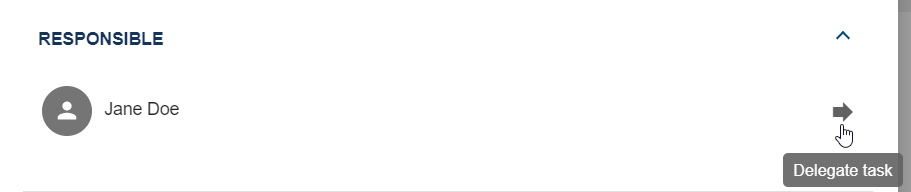 This screenshot shows the section "responsible" of a task popup with the function "Delegate task".