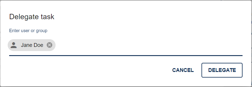 This screenshot shows the dialog in which a user has been selected, to whom the task should be delegated.