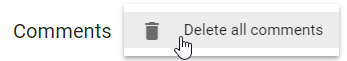 The screenshot shows the option "Delete all comments" in the comment tab.