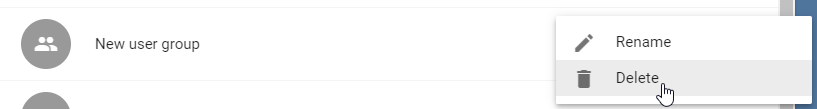 This screenshot illustrates the context menu of an entry in the user group administration with the "Delete" option.