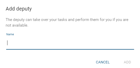 This screenshot shows the dialog to add a deputy.