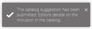 The screenshot shows the notification that a new catalog entry has been created.