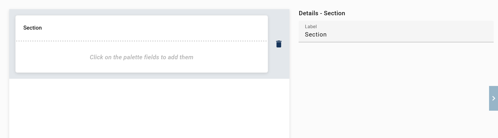 The screenshot shows the detailed overview of the "Section" form field.