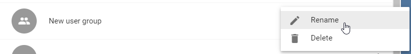 The "Rename" button in context menu of a user group is highlighted.