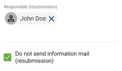 The screenshot shows the checkbox to suppress the information mail.