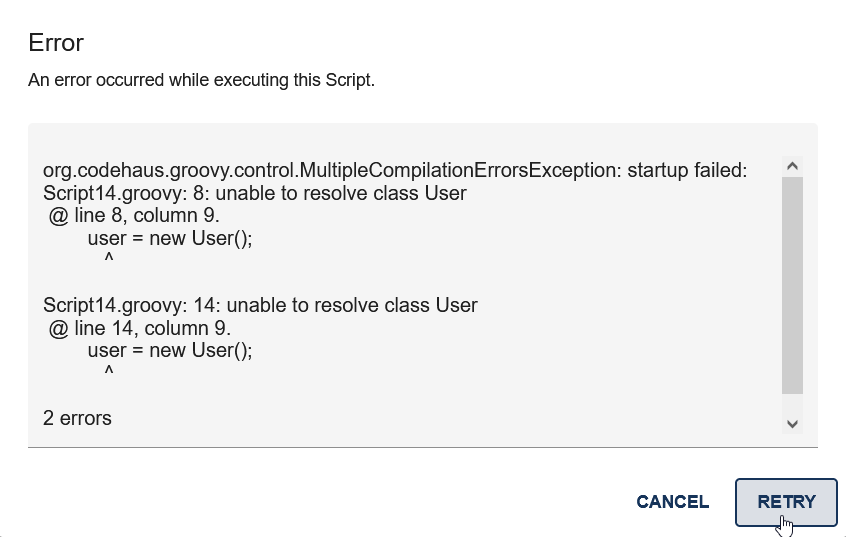 The dialog containing an error message is shown here.