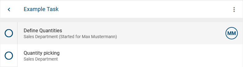 This screenshot displays a new case in which the first task of the process flow has been started automatically.