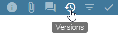 This screenshot shows the "Versions" button in the menu bar for opening the version tab.