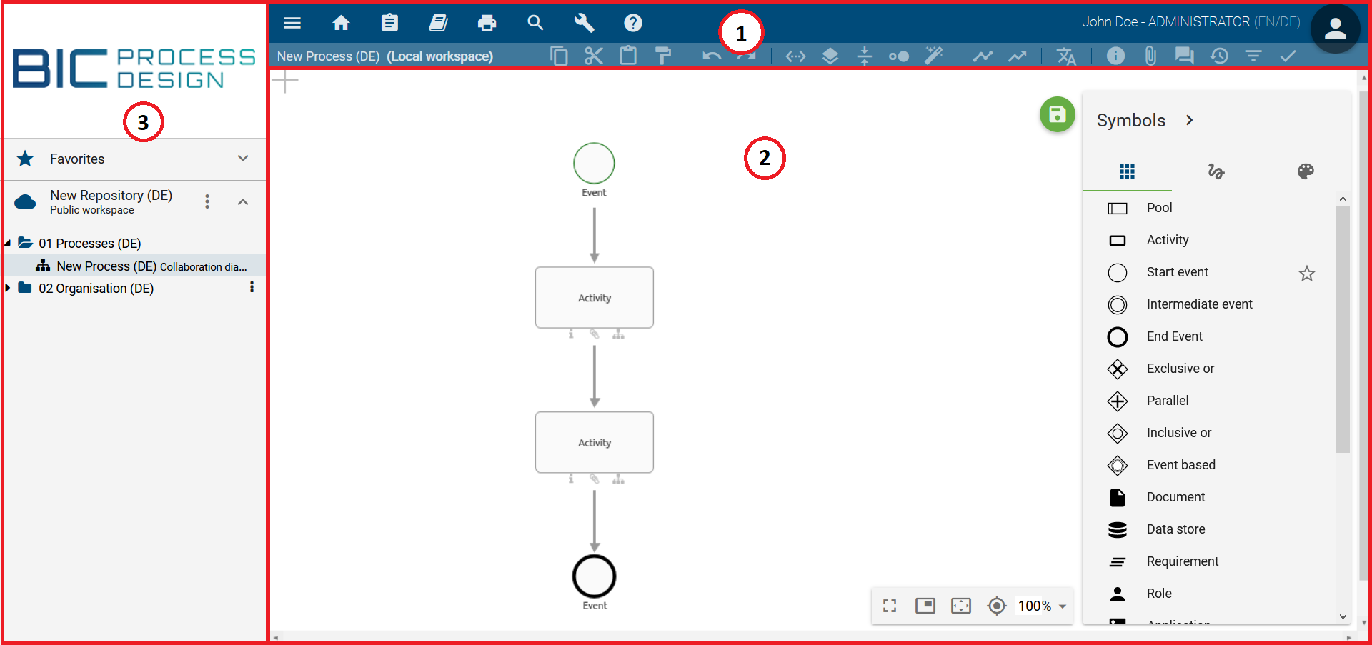 This screenshot shows the different zoom areas Explorer or menu bar and diagram.